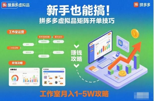 新手也能搞！拼多多虚拟品矩阵开单技巧，工作室月入1-5W攻略【揭秘】 图1