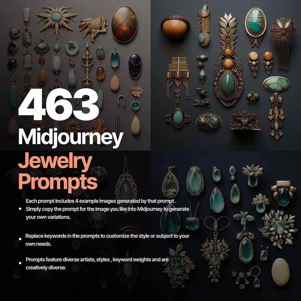 463个Midjourney珠宝摄影提示词:覆盖全品类珠宝,AI设计秒出专业效果 图1