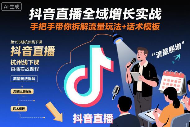 抖音直播全域增长实战第155期杭州线下课，手把手带你拆解流量玩法+话术模板 图1
