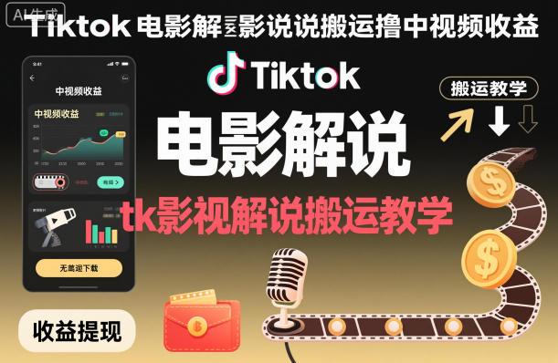 Tiktok电影解说搬运撸中视频收益，tk影视解说搬运教学 图1