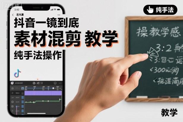 抖音一镜到底素材混剪教学，纯手法操作 图1