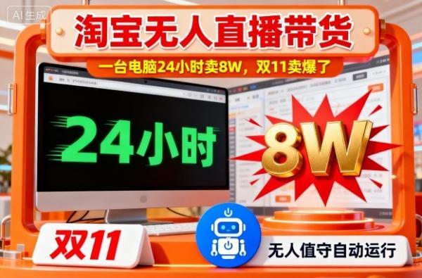 淘宝无人直播带货,一台电脑214小时卖8W,双11卖爆了【揭秘】 图1