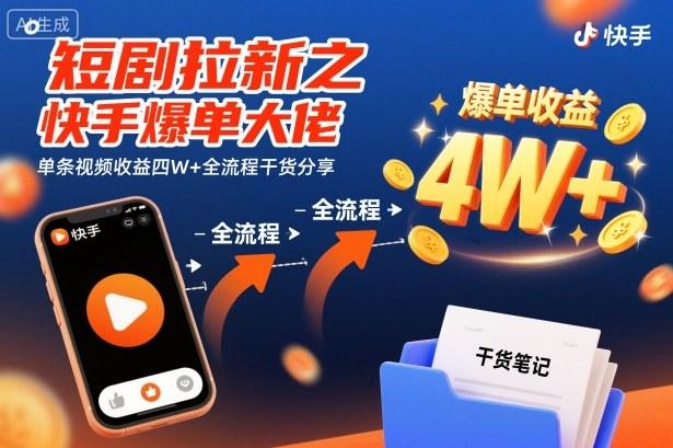 短剧拉新之快手爆单大佬单条视频收益四W+全流程干货分享 图1
