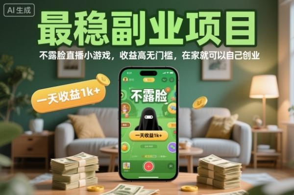 最稳副业项目，不露脸直播小游戏，收益高无门槛，一天收益1k+，在家就可以自己创业【揭秘】 图1