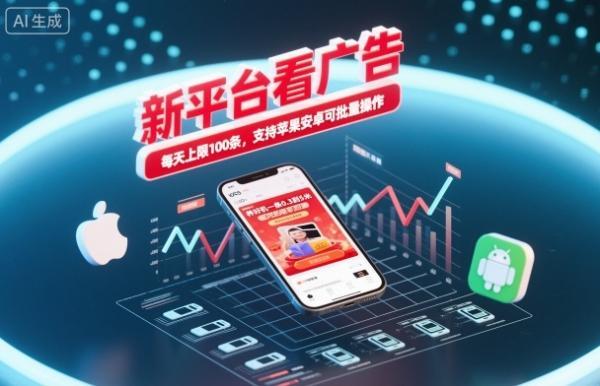 新平台看广告，养好机一条0.3到5米，每天上限100条，支持苹果安卓可批量操作 图1