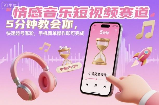 情感音乐短视频赛道，5分钟教会你，快速起号涨粉，手机简单操作即可完成 图1