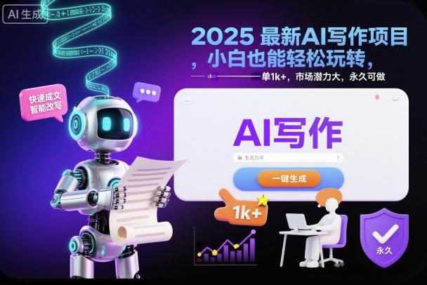 2025最新AI写作项目，小白也能轻松玩转，一单1k+，市场潜力大，永久可做 图1