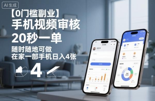 【0门槛副业】手机视频审核，20秒一单，随时随地可做，在家一部手机日入4张【揭秘】 图1
