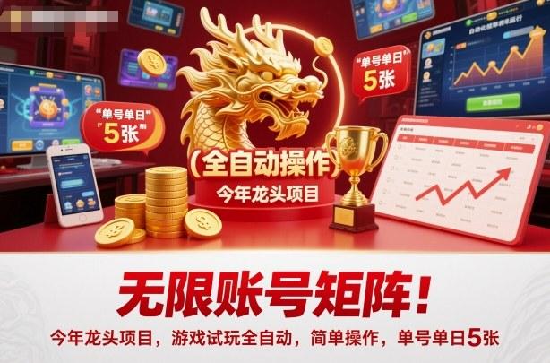 无限账号矩阵！今年龙头项目，游戏试玩全自动，简单操作，单号单日5张【揭秘】 图1