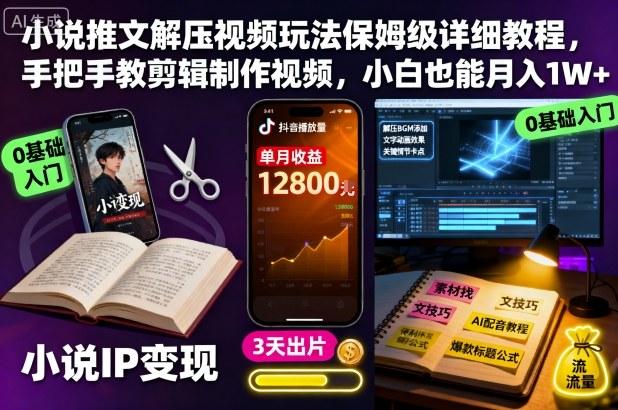 小说推文解压视频玩法保姆级详细教程，手把手教剪辑制作视频，小白也能月入1W+ 图1