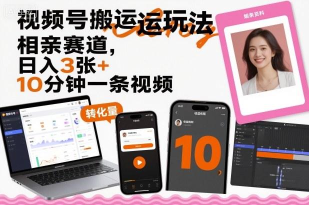 视频号搬运玩法，相亲赛道，日入3张+，10分钟一条视频 图1