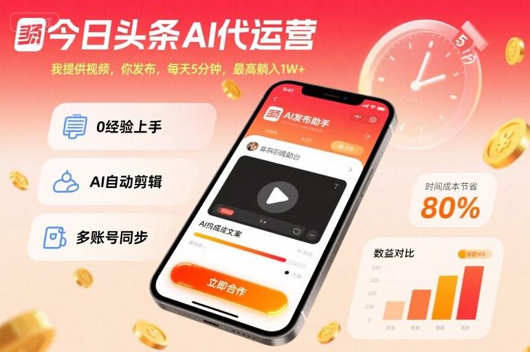 今日头条AI代运营，我提供视频，你发布，每天5分钟，最高躺入1W+【揭秘】 图1