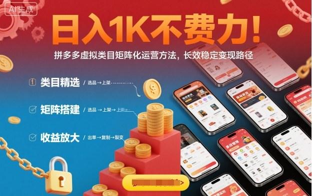 日入1K不费力！拼多多虚拟类目矩阵化运营方法，长效稳定变现路径 图1