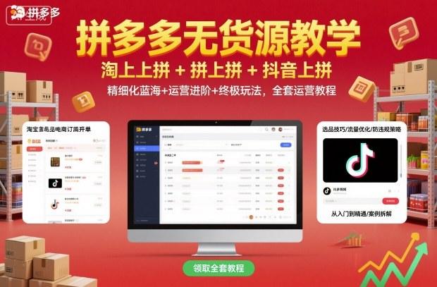 拼多多无货源教学，淘上拼+拼上拼+抖上拼，精细化蓝海+运营进阶+终极玩法，全套运营教程 图1