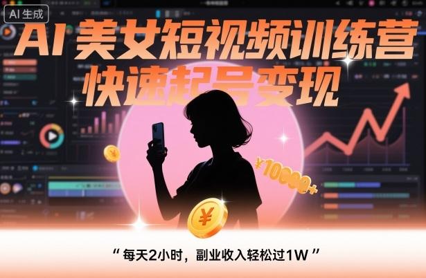 AI美女短视频训练营，快速起号变现，每天2小时，副业收入轻松过1W 图1