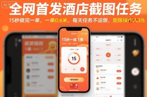 全网首发酒店截图任务，15秒做完一单，一单0.6米，每天任务不设限，矩阵操作日入3张【揭秘】 图1