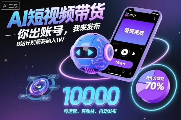 AI短视频带货,你出账号,我来发布,B站计划最高躺入1W【揭秘】 图1