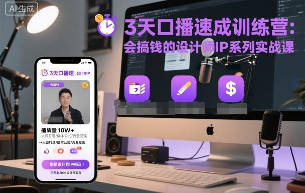 3天口播速成训练营，会搞钱的设计师IP系列实战课 图1
