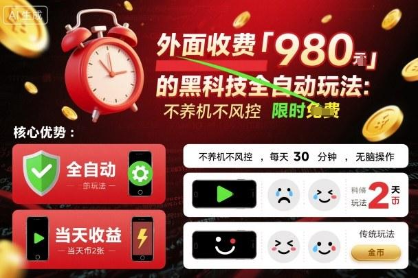 外面收费980的黑科技全自动玩法，不养机不风控，每天30分钟，无脑操作，当天收益2张【揭秘】 图1