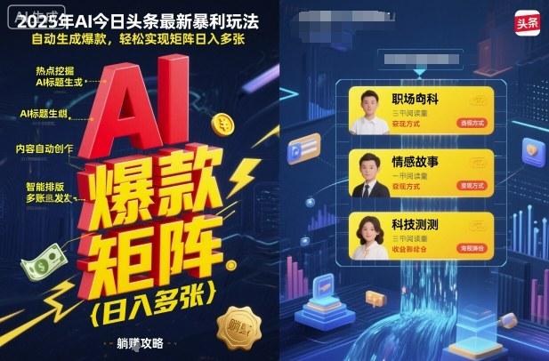 2025年AI今日头条最新暴利玩法，自动生成爆款，轻松实现矩阵日入多张 图1