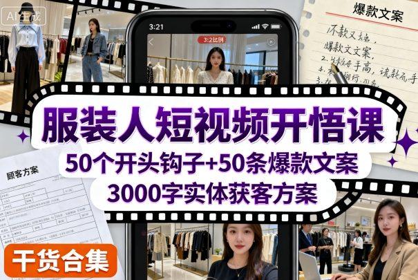 服装人短视频开悟课，50个短视频开头钩子+50条短视频爆款文案+3000字实体获客方案 图1