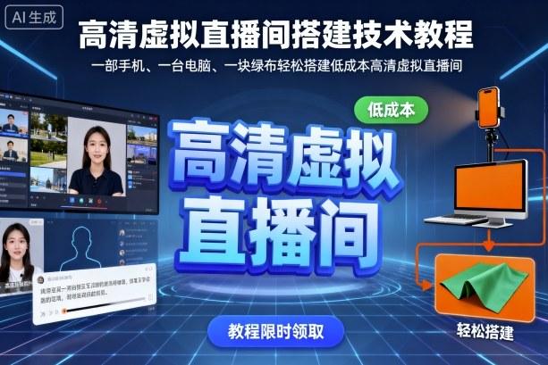 高清虚拟直播间搭建技术教程，一部手机、一台电脑、一块绿布轻松搭建低成本高清虚拟直播间 图1