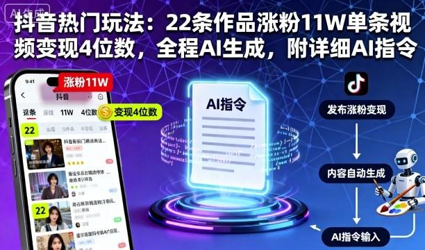 抖音热门玩法：22条作品涨粉11W单条视频变现4位数，全程AI生成，附详细AI指令 图1