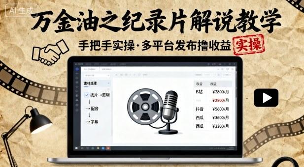 万金油之纪录片解说教学，手把手教你，完全实操，多平台发布撸收益 图1