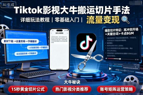 Tiktok影视大牛搬运切片手法，详细玩法教程 图1
