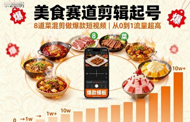 美食赛道剪辑起号，8道菜混剪做爆款短视频，从0到1，流量超高 图1