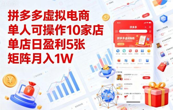 拼多多虚拟电商，单人可操作10家店，单店日盈利5张，矩阵月入1W+【揭秘】 图1
