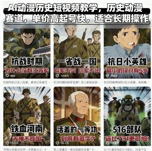 AI动漫历史短视频教学，历史动漫赛道，单价高起号快，适合长期操作 图1
