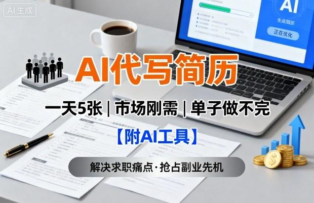 AI代写简历，一天5张，今年找工作难，市场刚需，单子做不完【附AI工具】 图1