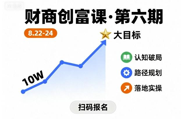 财商创富课第六期8月22-24号，如何从10W起步，一步步实现大目标 图1
