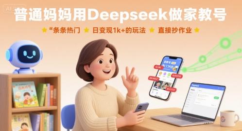 普通妈妈用Deepseek做家教号,条条热门,日变现1k+的玩法,直接抄作业 图1