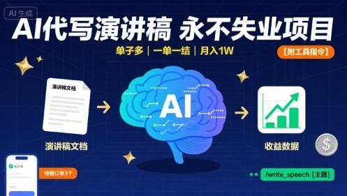 AI代写演讲稿，永不失业项目，单子多，一单一结，月入1W【附工具指令】 图1