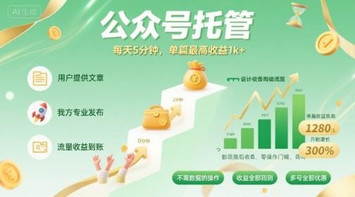 【公众号托管 】我提供文章，你发布，每天5分钟，单篇最高收益1k+【揭秘】 图1
