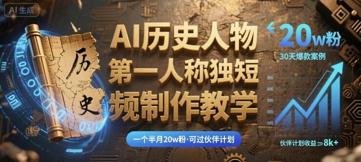最新AI历史人物第一人称独白短视频制作教学，一个半月20w粉，可过伙伴计划 图1