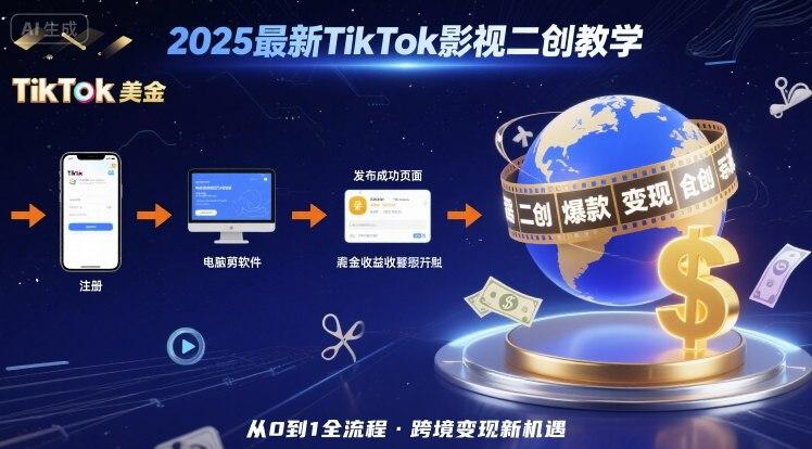 2025年最新TikTok影视二创教学，从注册到发布撸美金全流程，跨境变现新机遇 图1