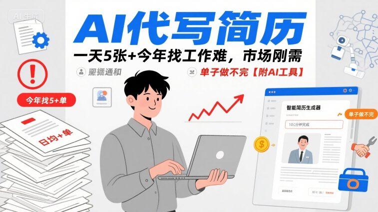 AI代写简历，一天5张+今年找工作难，市场刚需，单子做不完【附AI工具】 图1