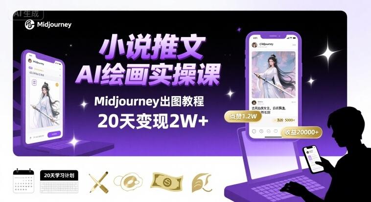 小说推文干货分享之AI绘画MJ出图实操课，用Midjourney做小说推文，20天挣2w 图1