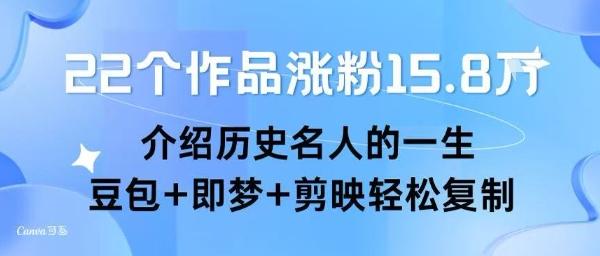 22个作品涨粉15.8W ，介绍历史名人的一生 ， 豆包+即梦+剪映轻松复制 图1