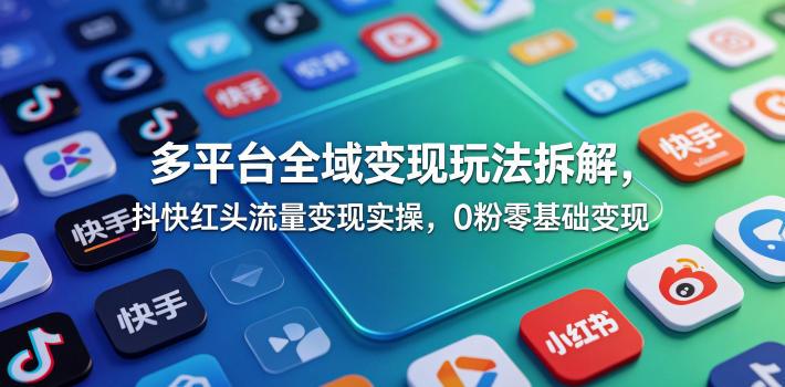 多平台全域变现玩法拆解，抖快红头流量变现实操，0粉零基础变现 图1