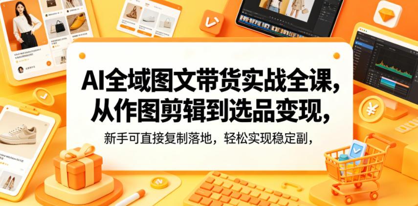 AI全域图文带货实战全课，从作图剪辑到选品变现，新手可直接复制落地，轻松实现稳定副业增收 图1
