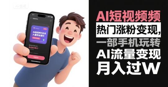 AI短视频热门涨粉变现，一部手机玩转AI流量变现，月入过W 图1