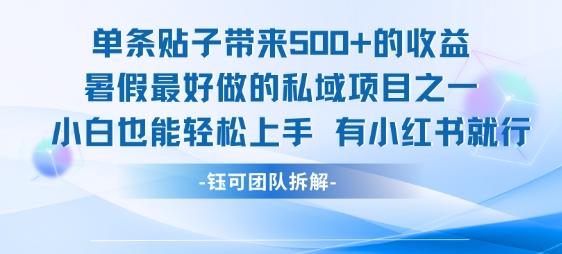 单条贴子带来5张的收益，暑假最好做的私域项目之一，小白也能轻松上手，有小红书就行 图1
