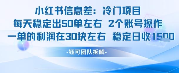 小红书信息差冷门项目一单利润30块每天稳定1.5k左右2个账号操作 图1