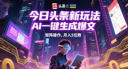 今日头条新玩法,AI一键生成爆文,矩阵操作,月入5位数 图1