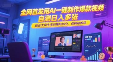 全网首发用AI一键制作爆款视频,自测日入多张,适合大学生宝妈兼职创业,保姆级教程 图1