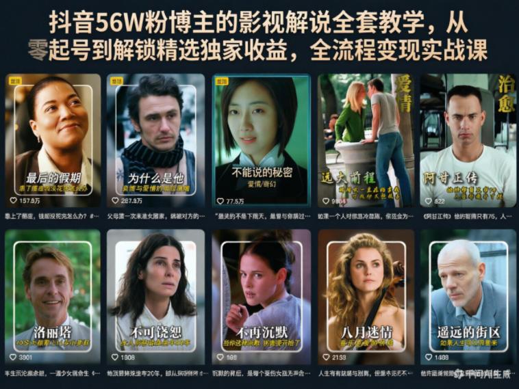 抖音56W粉博主的影视解说全套教学，从零起号到解锁精选独家收益，全流程变现实战课 图1